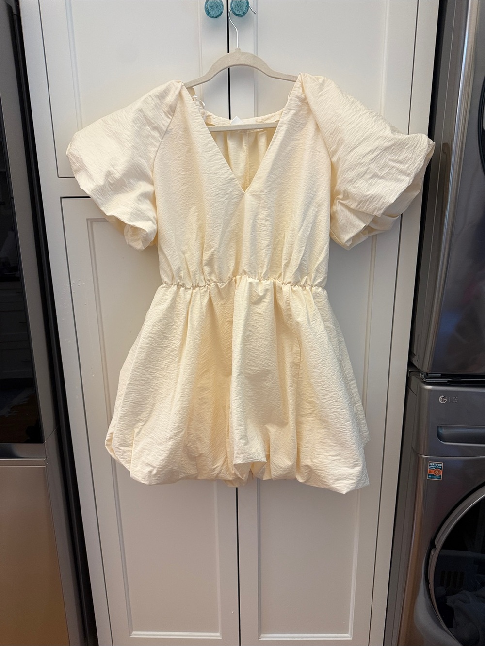 H&M Cream Puff-Sleeve V-Neck Dress